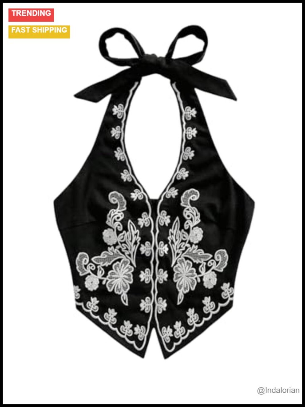 Boho Halter Top Tie Backless Floral Embroidered Asymmetrical Summer Top